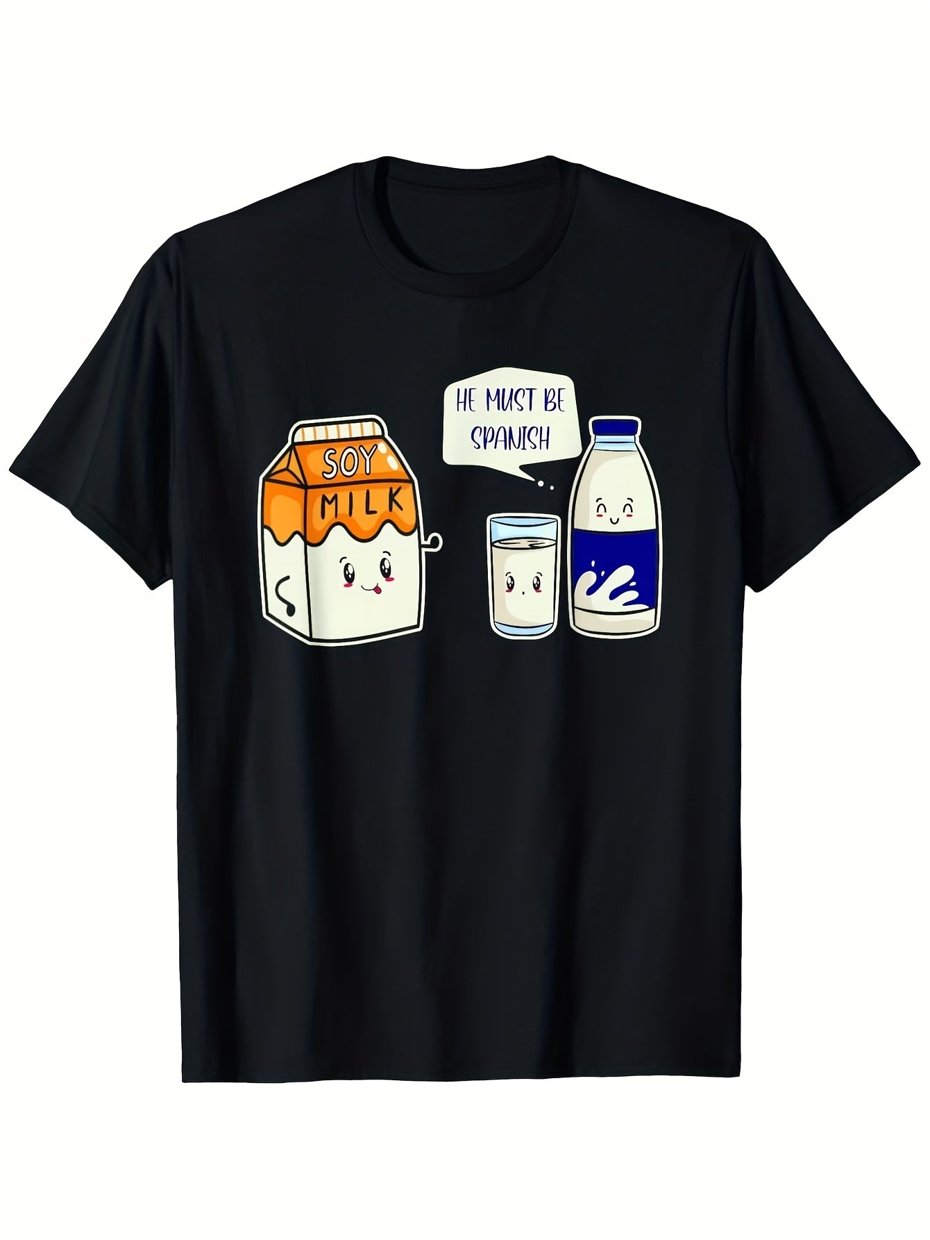 Funny Spanish Milk Lover Graphic Unisex 180G 100% Tee Kawaii Anime Milk Cartons with No Fact Is Spanish Text Casual Streetwear Comfortable Tee Graphic Print Shirt Allseason Tee for Everyday Outdoor
