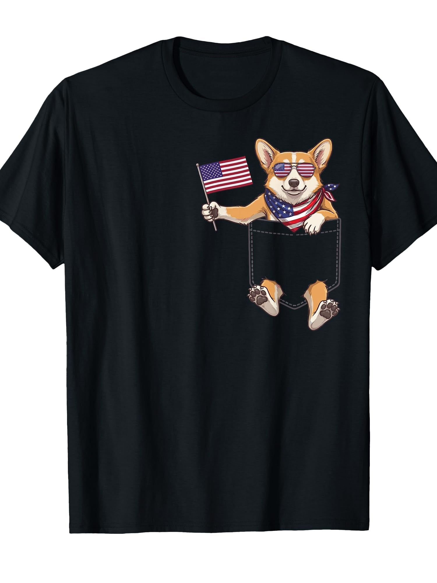 Corgi Dog Pocket Patriotic American Flag 4th of July T-Shirt
