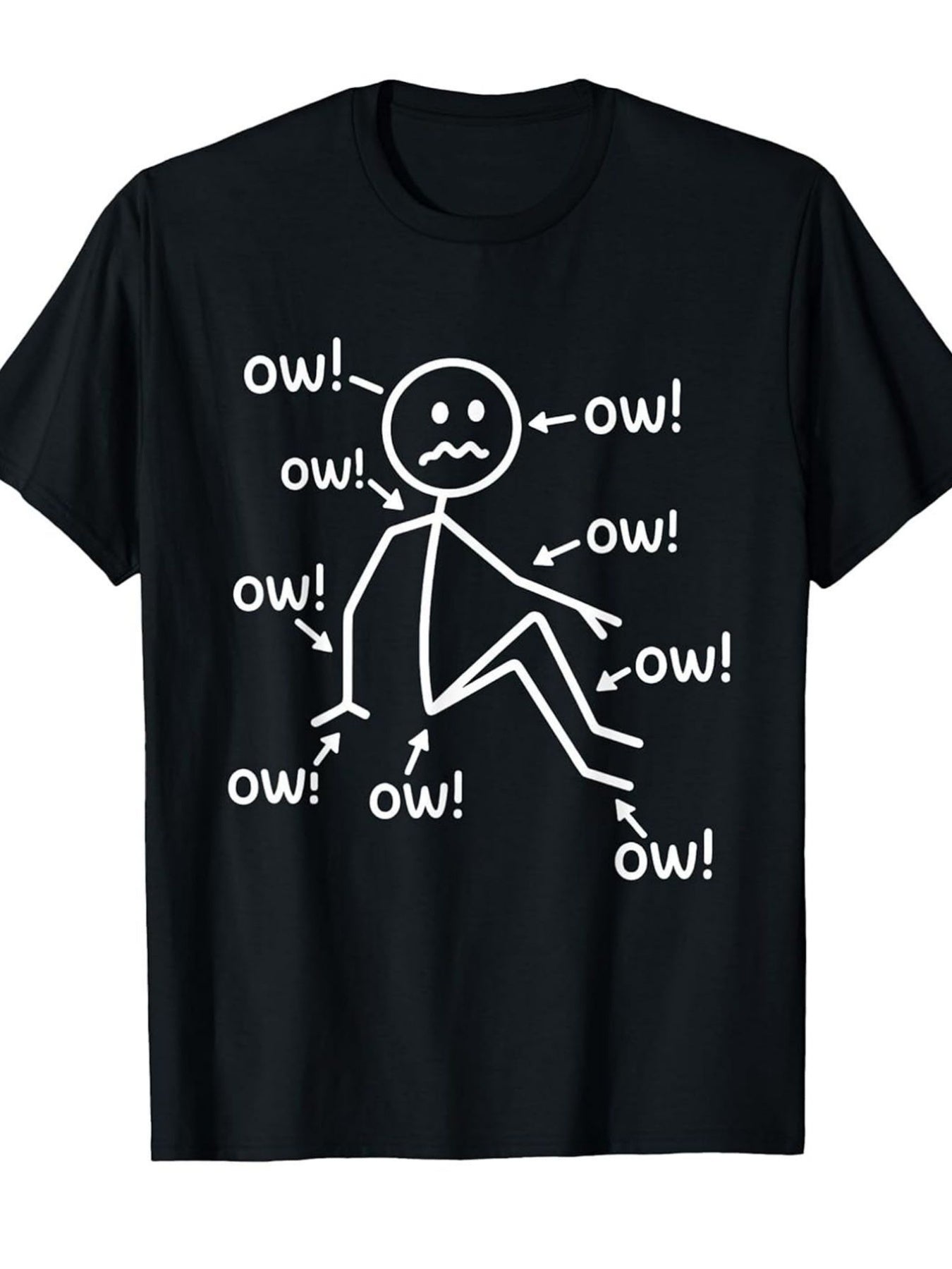 Expressive Humor Graphic T-Shirt (Stick Figure in Agony) – Classic Black Short-Sleeve Crew Neck, Perfect for Casual Outings, Comfortable Fit, and Everyday Wear | Funny Statement Tee | Ideal Gift for Comedic Souls.