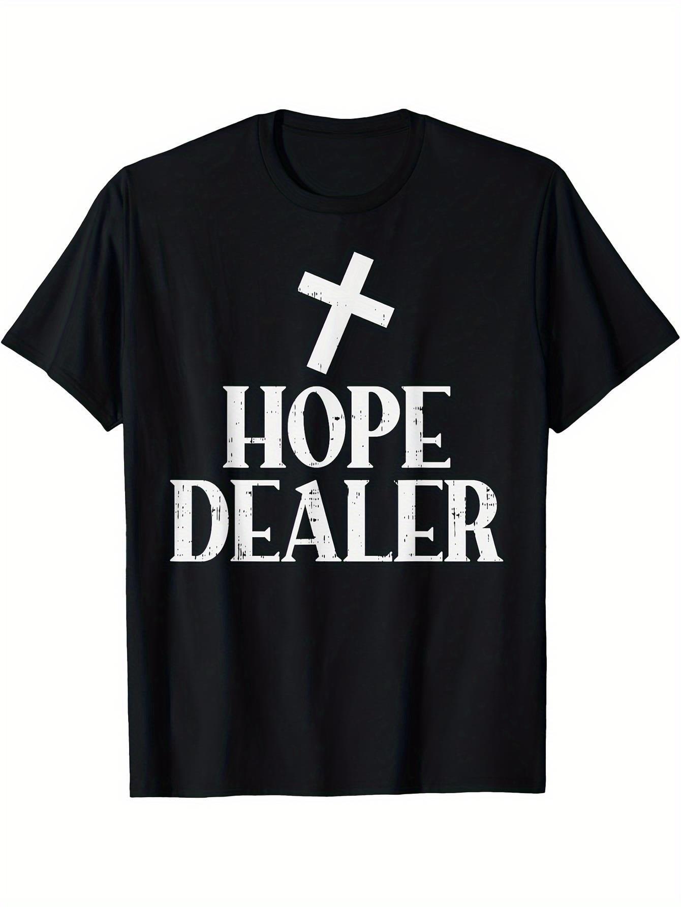 Unisex Casual Printed T-Shirt (Hope Dealer with Cross Design) – Black Short-Sleeve Crew Neck Inspirational Style, Everyday Essential, Relaxed Fit | Motivational T-Shirt | Comfortable Fit