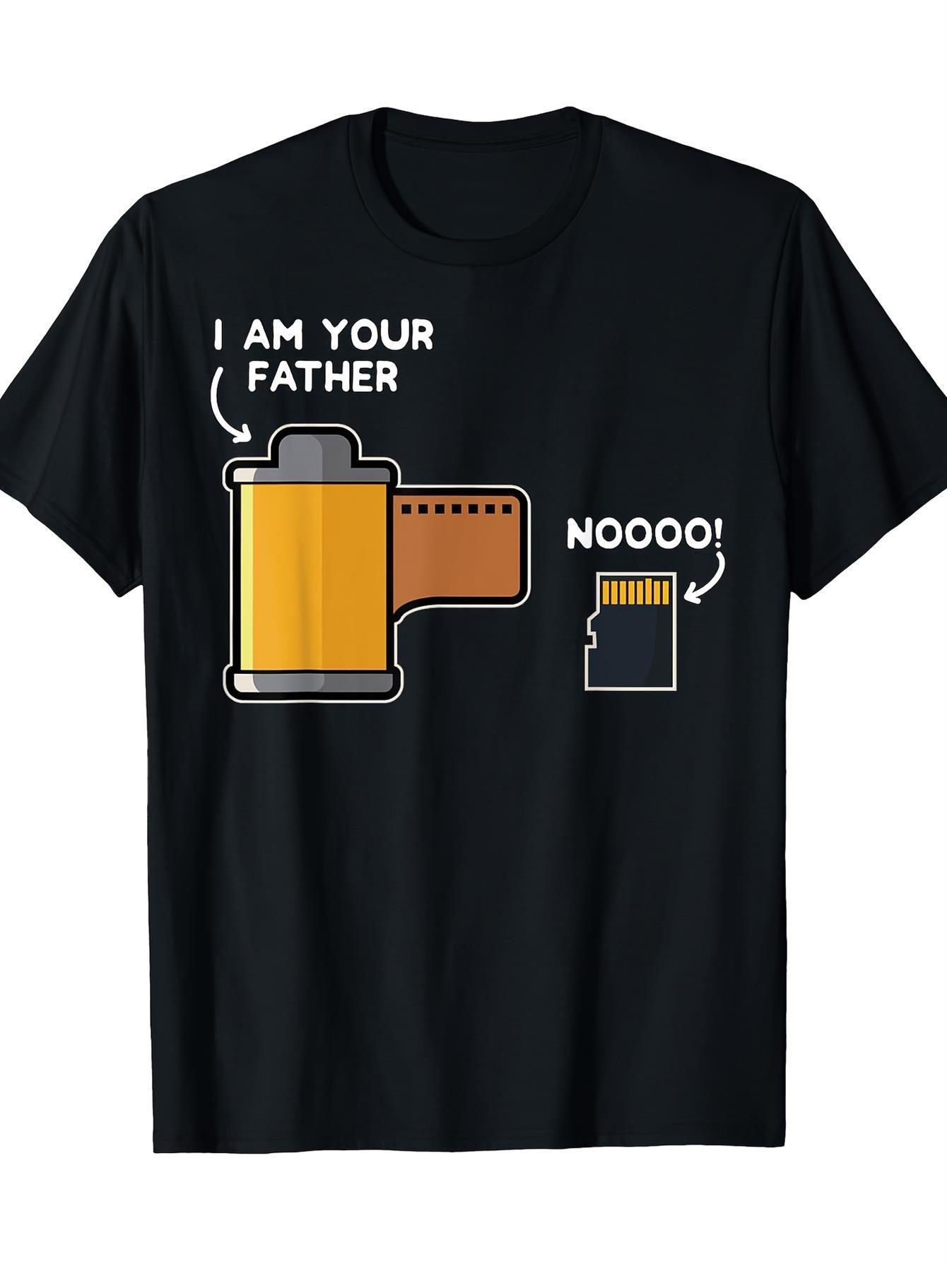 Humorous Graphic T-Shirt (Retro Camera and Snack Humor) – Black Short-Sleeve Crew Neck Summer Style, Fun and Quirky Essential, Relaxed Fit | Cool Parody T-Shirt | Comfortable Fit