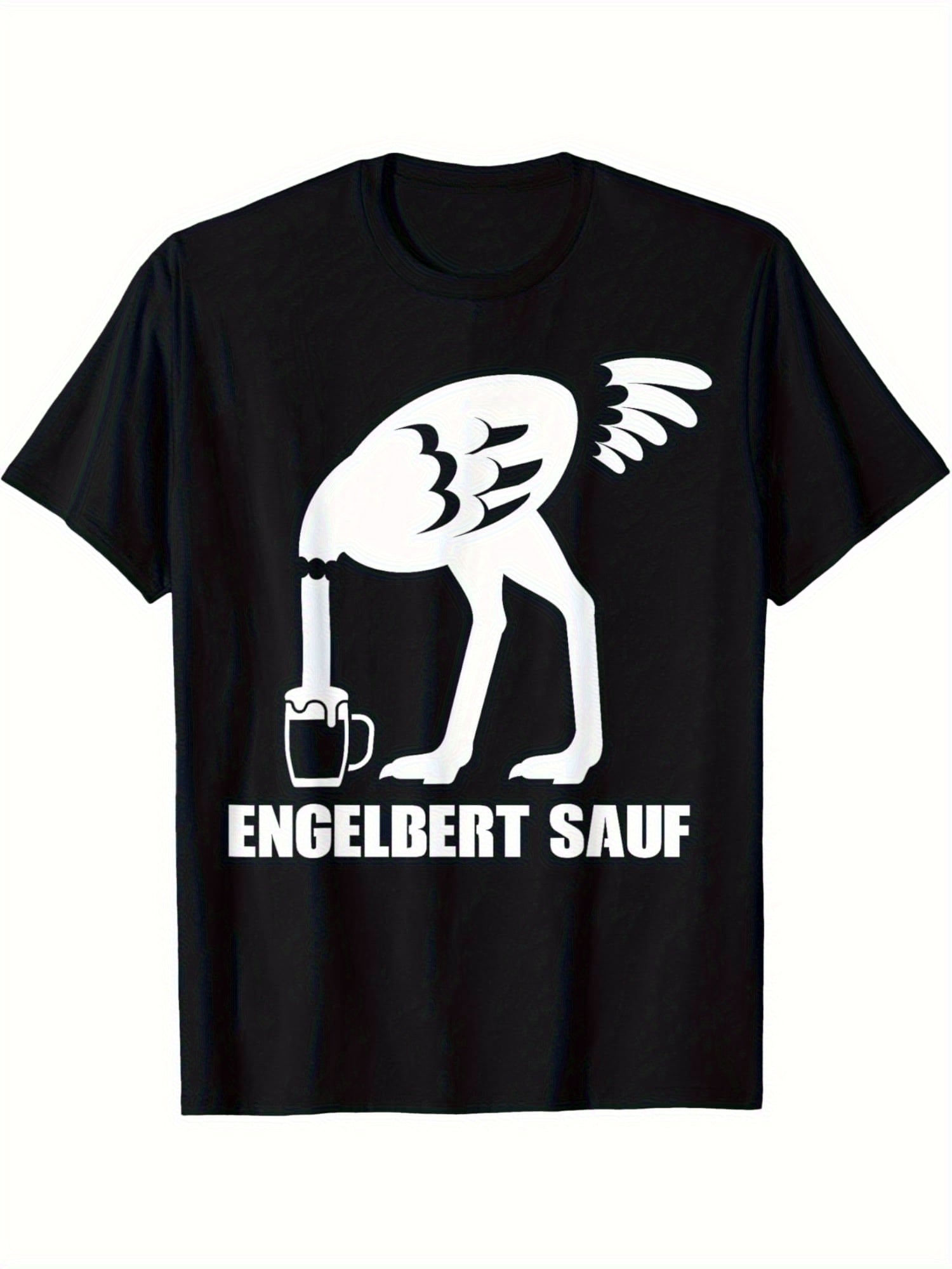 Whimsical Bird and Beer T-Shirt – Black Short-Sleeve Crew Neck Summer Style, Fun Graphic Tee, Casual Essential, Relaxed Fit | Unique Design T-Shirt | Comfortable Fit