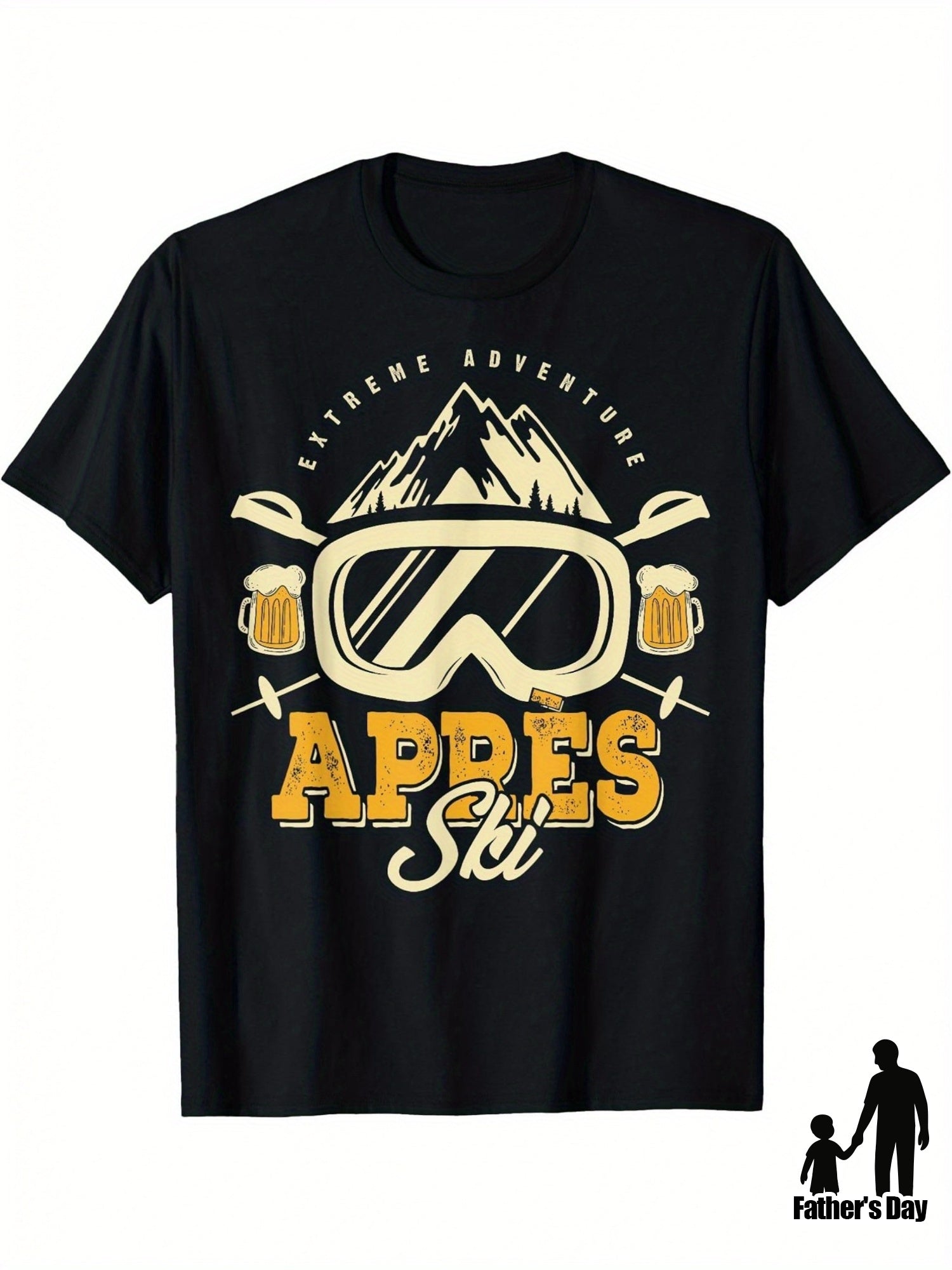 Unisex Adventure Graphic T-Shirt (Ski Goggles and Mountain Vibes) – Black Short-Sleeve Crew Neck Casual Wear, Perfect for Winter Sports Enthusiasts, Relaxed Fit | Après Ski T-Shirt | Comfortable Style for Every Season.