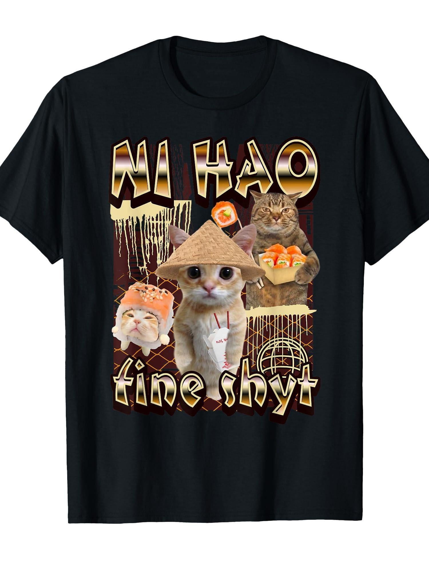 Playful Cat Collage T-Shirt (Sushi and Quirky Expressions) – Black Short-Sleeve Graphic Tee, Fun Summer Style, Casual Essential, Relaxed Fit | Whimsical Pet Print T-Shirt | Unique Design for Animal Lovers