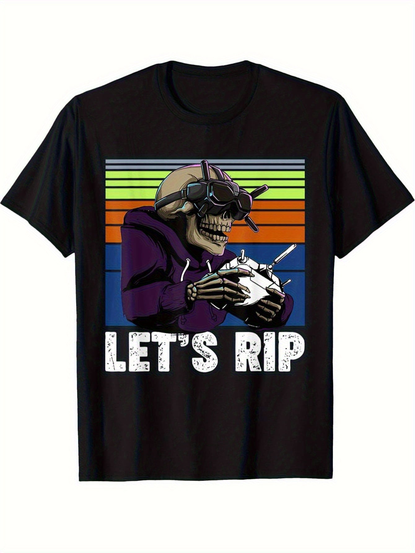 Retro Skeleton Graphic T-Shirt – Black Short-Sleeve Crew Neck Casual Wear, Perfect for Summer Adventures | Let's Rip T-Shirt | Unique Style with Fun Graphics and Relaxed Fit.