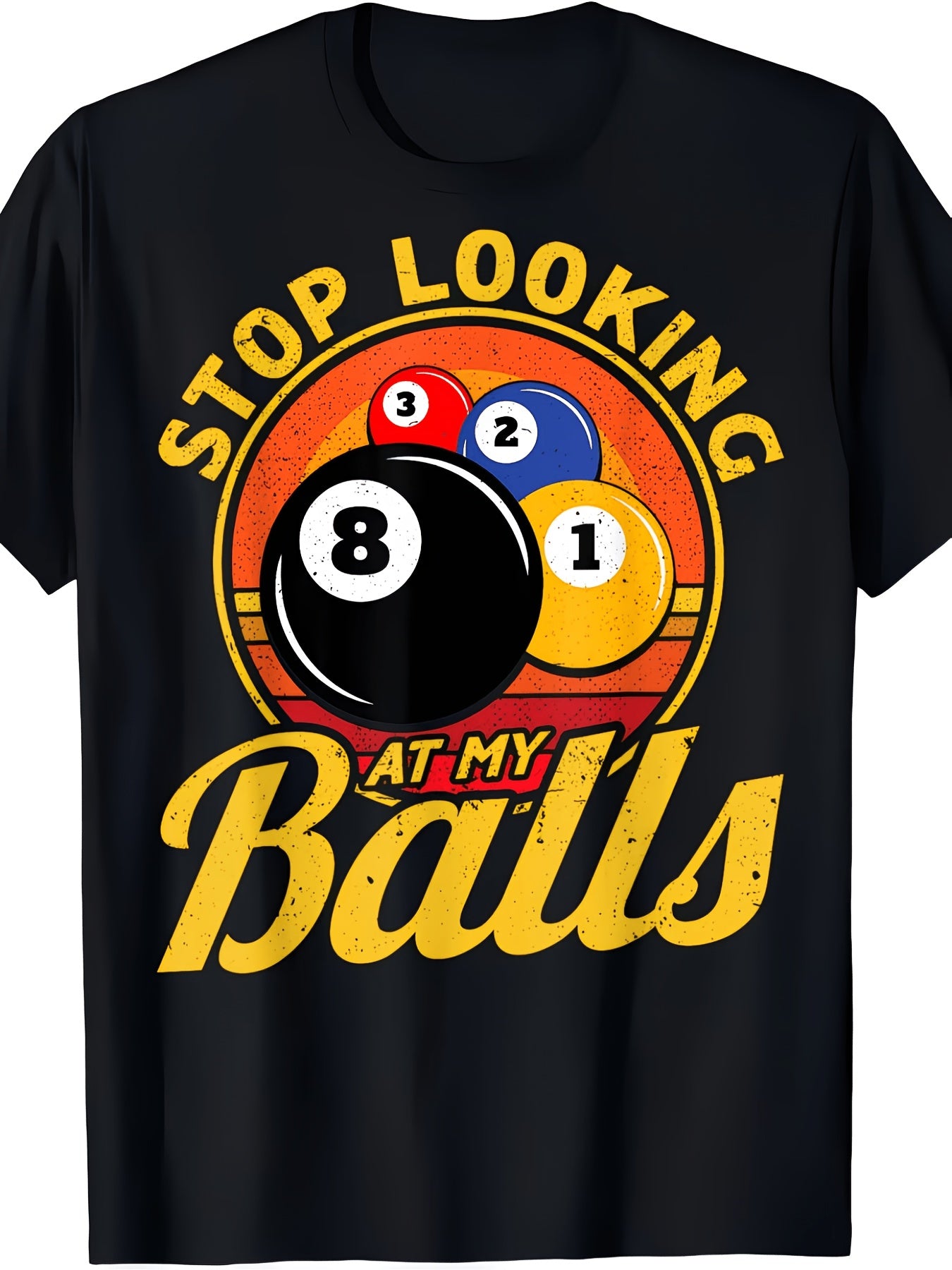 Unisex Playful Graphic T-Shirt (Bold Pool Ball Design) – Black Short-Sleeve Crew Neck Summer Essential, Fun Statement Tee, Relaxed Fit | Eye-Catching T-Shirt | Comfortable Style for Pool Lovers.