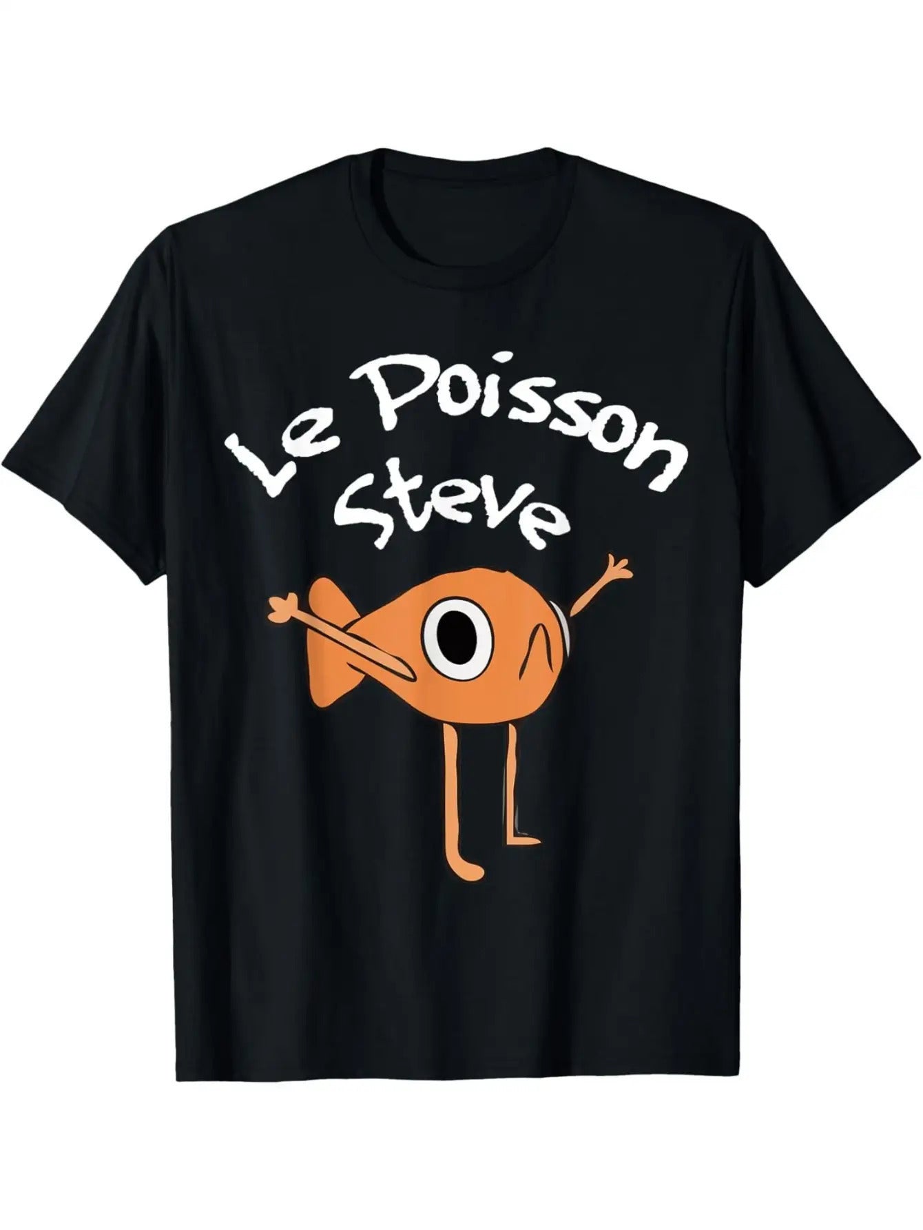 Charming Cartoon Fish T-Shirt (Le Poisson Steve) – Black Short-Sleeve Crew Neck Fun Design, Perfect for Summer Vibes, Casual Essential, Relaxed Fit | Playful Aquatic Tee | Cozy and Stylish.