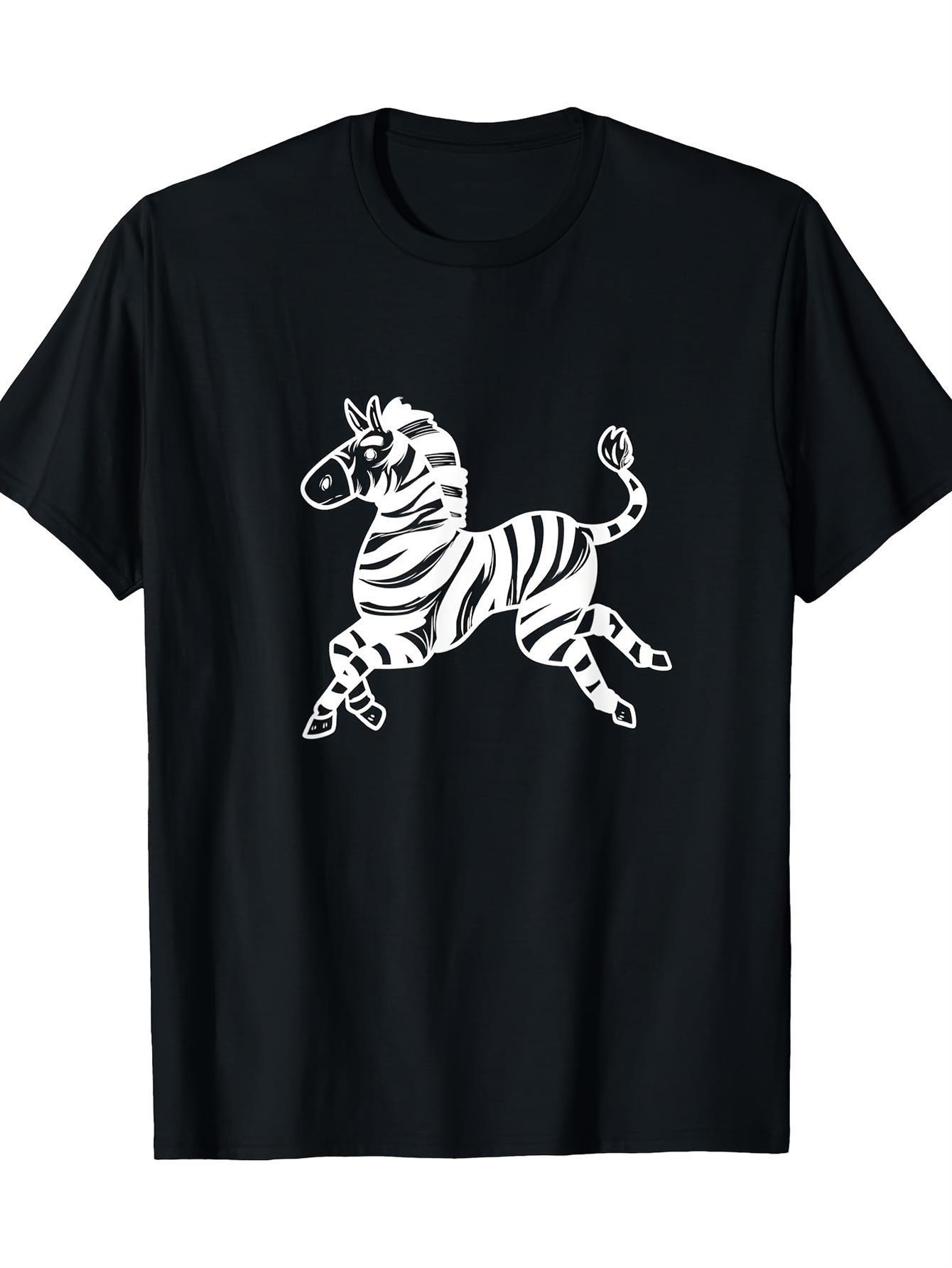 Unisex Casual Striped Zebra T-Shirt – Black Short-Sleeve Crew Neck Summer Style, Fun and Playful Design, Casual Essential, Relaxed Fit | Unique Animal Print T-Shirt | Comfortable Everyday Wear.