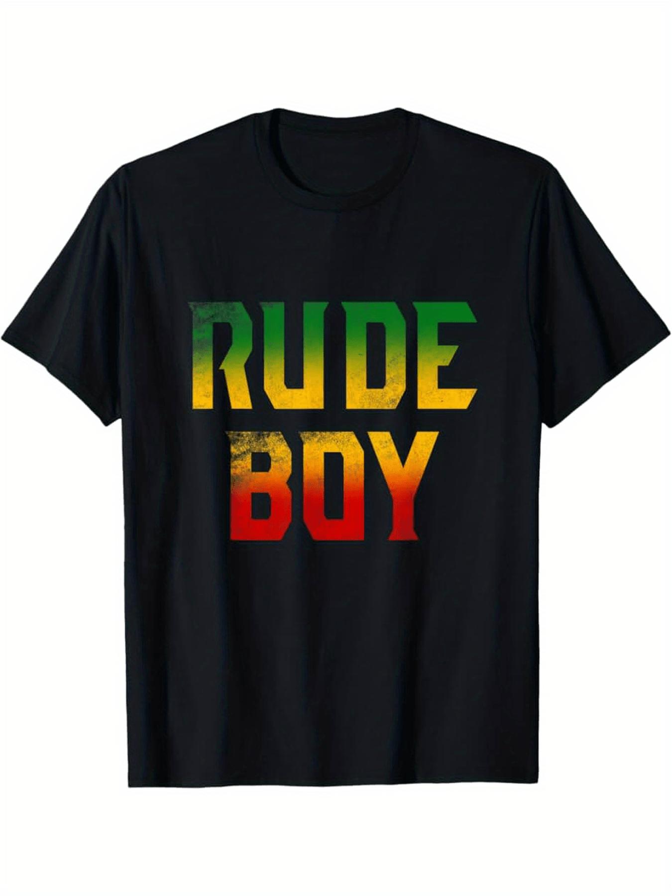 Bold Graphic Rude Boy T-Shirt – Black Short-Sleeve Crew Neck Summer Essential, Eye-Catching Statement Piece, Relaxed Fit | Standout Printed T-Shirt | Trendy Casual Wear