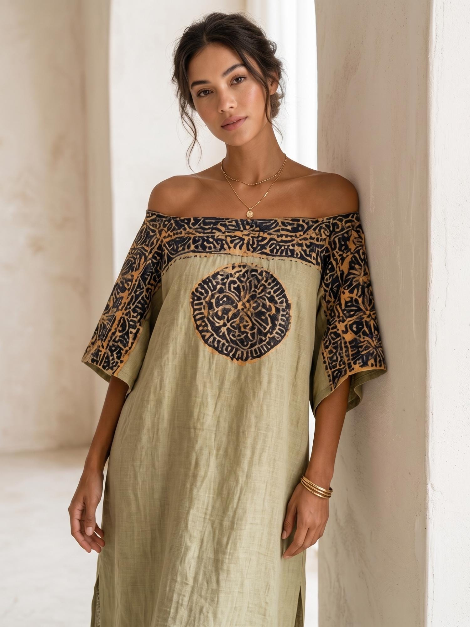 Women Off Shoulder Geometric Maxi Dress Loose Fit Hollow Out Pocket Summer Casual Vacation Dress Boho Ethnic Long Dress 2026
