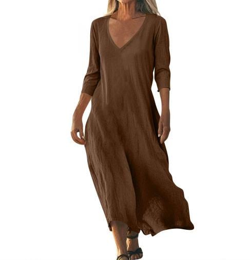 Linen Midi Dress Women Loose Cotton Minimalist Flowy Casual Outfit Elegant Everyday Wear