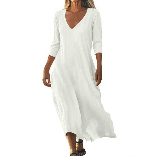 Linen Midi Dress Women Loose Cotton Minimalist Flowy Casual Outfit Elegant Everyday Wear