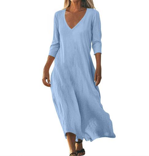 Linen Midi Dress Women Loose Cotton Minimalist Flowy Casual Outfit Elegant Everyday Wear
