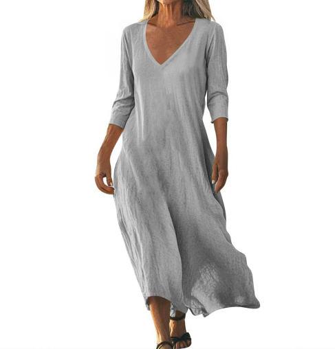 Linen Midi Dress Women Loose Cotton Minimalist Flowy Casual Outfit Elegant Everyday Wear