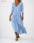 Linen Midi Dress Women Loose Cotton Minimalist Flowy Casual Outfit Elegant Everyday Wear