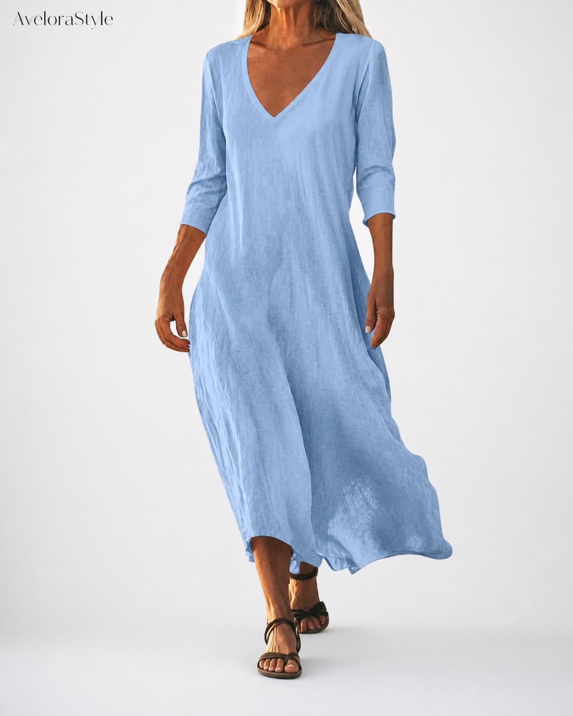 Linen Midi Dress Women Loose Cotton Minimalist Flowy Casual Outfit Elegant Everyday Wear