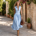 Elegant Button Front Maxi Dress Sleeveless Lightweight Casual Vacation Wear For Women