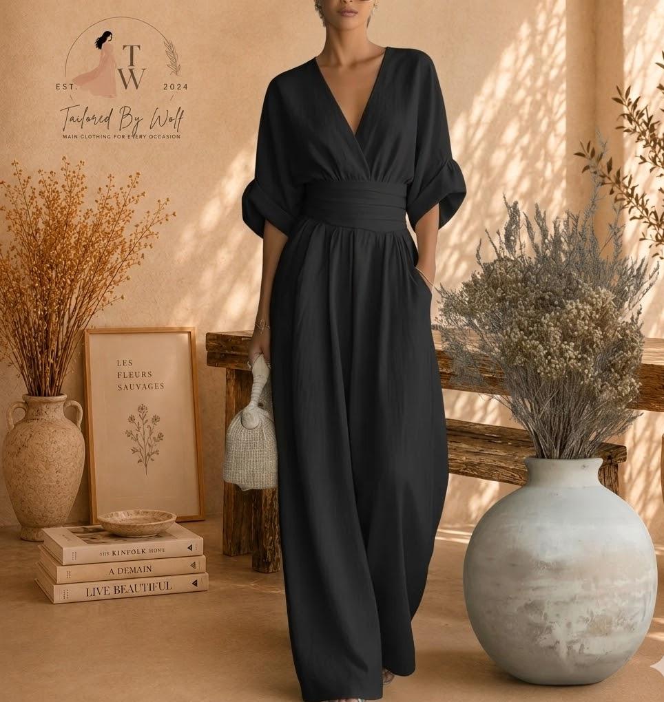 Women's Cotton Blend Button Collar Long Sleeve Maxi Dress | Elegant Dress