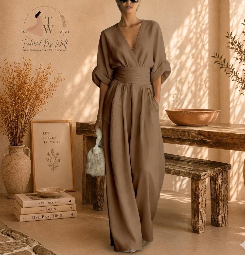 Women's Cotton Blend Button Collar Long Sleeve Maxi Dress | Elegant Dress