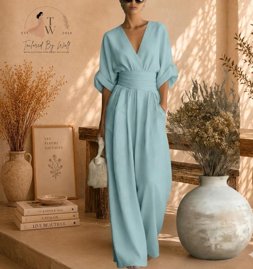 Women's Cotton Blend Button Collar Long Sleeve Maxi Dress | Elegant Dress