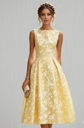 French Vintage Floral A-Line Midi Dress, Round Neck Short Sleeve Summer Elegance