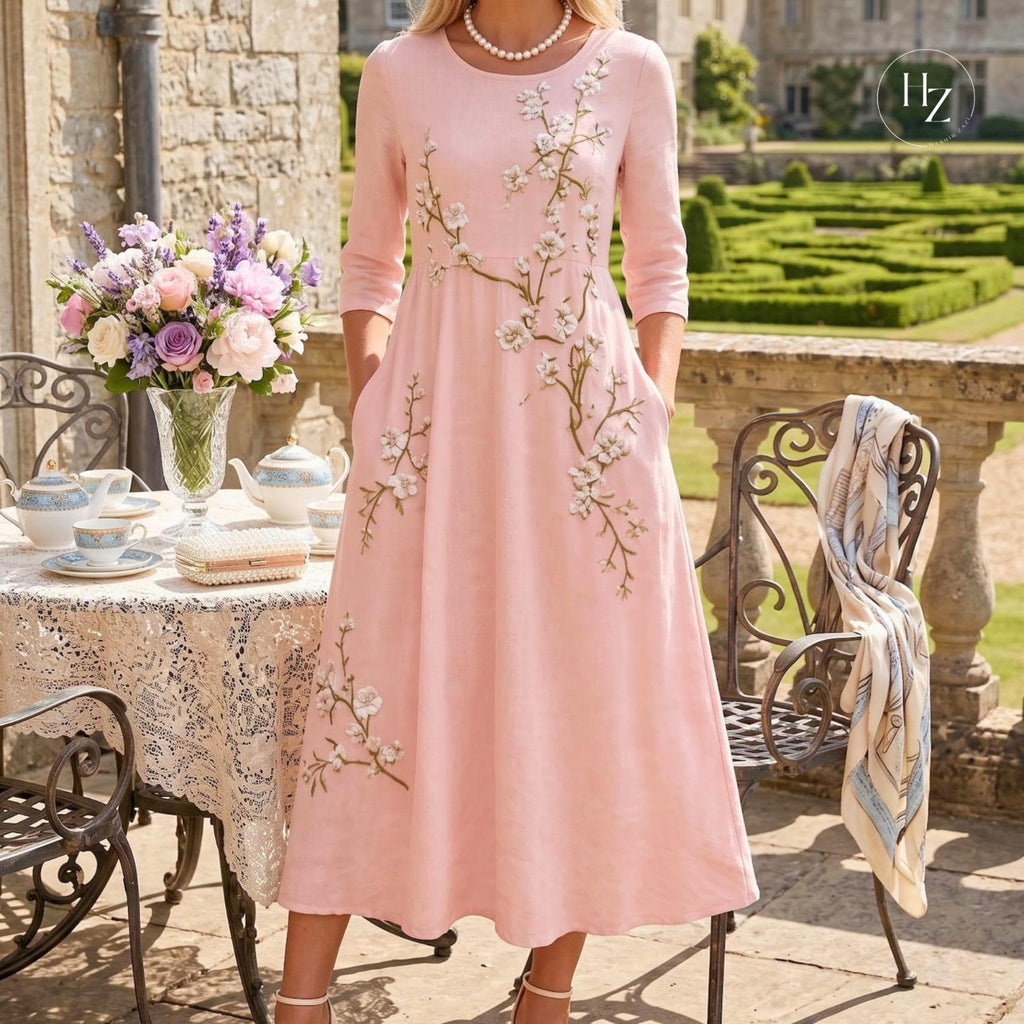 Women's Bohemian Floral Embroidery Maxi Dress | High Waisted A-Line Summer Vacation Dress