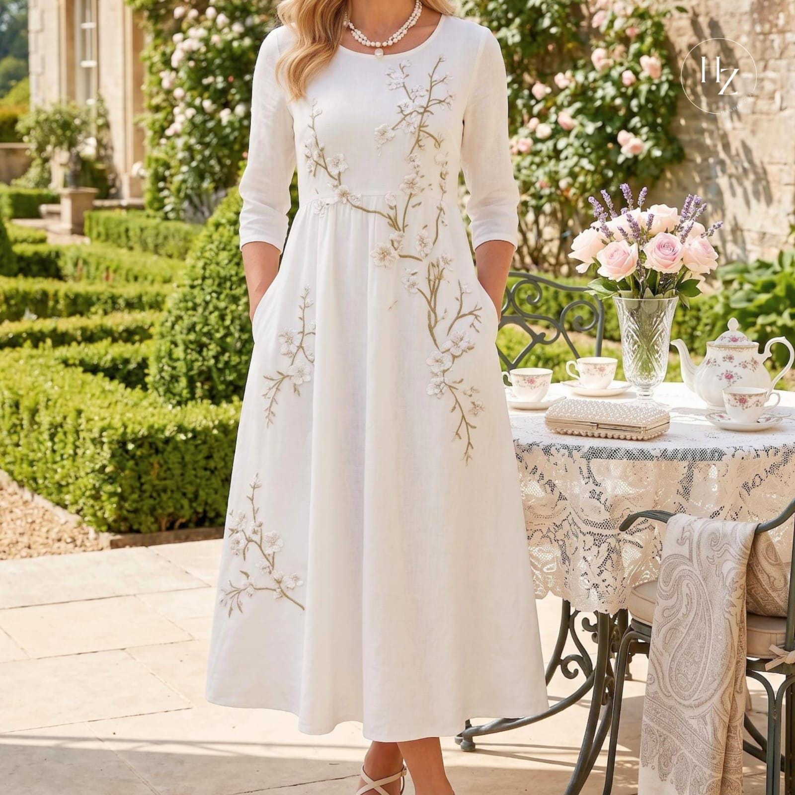 Women's Bohemian Floral Embroidery Maxi Dress | High Waisted A-Line Summer Vacation Dress