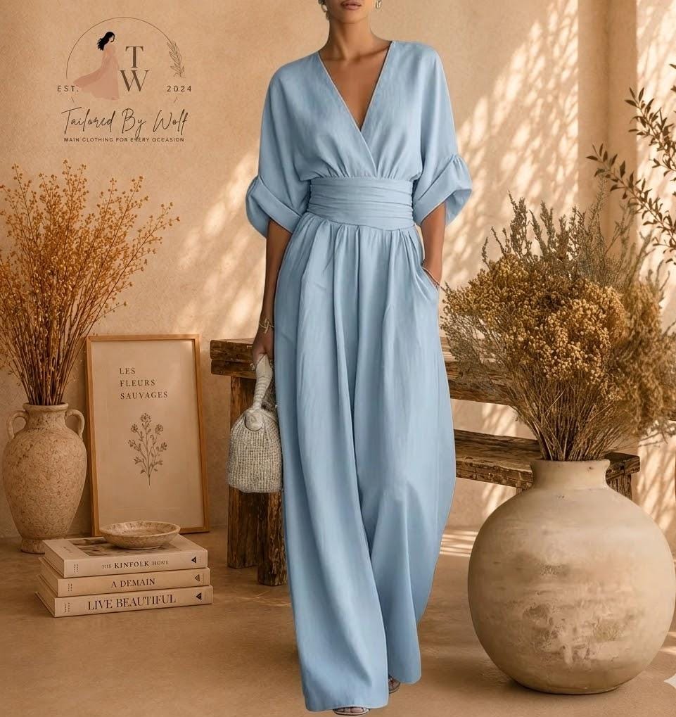 Women's Cotton Blend Button Collar Long Sleeve Maxi Dress | Elegant Dress