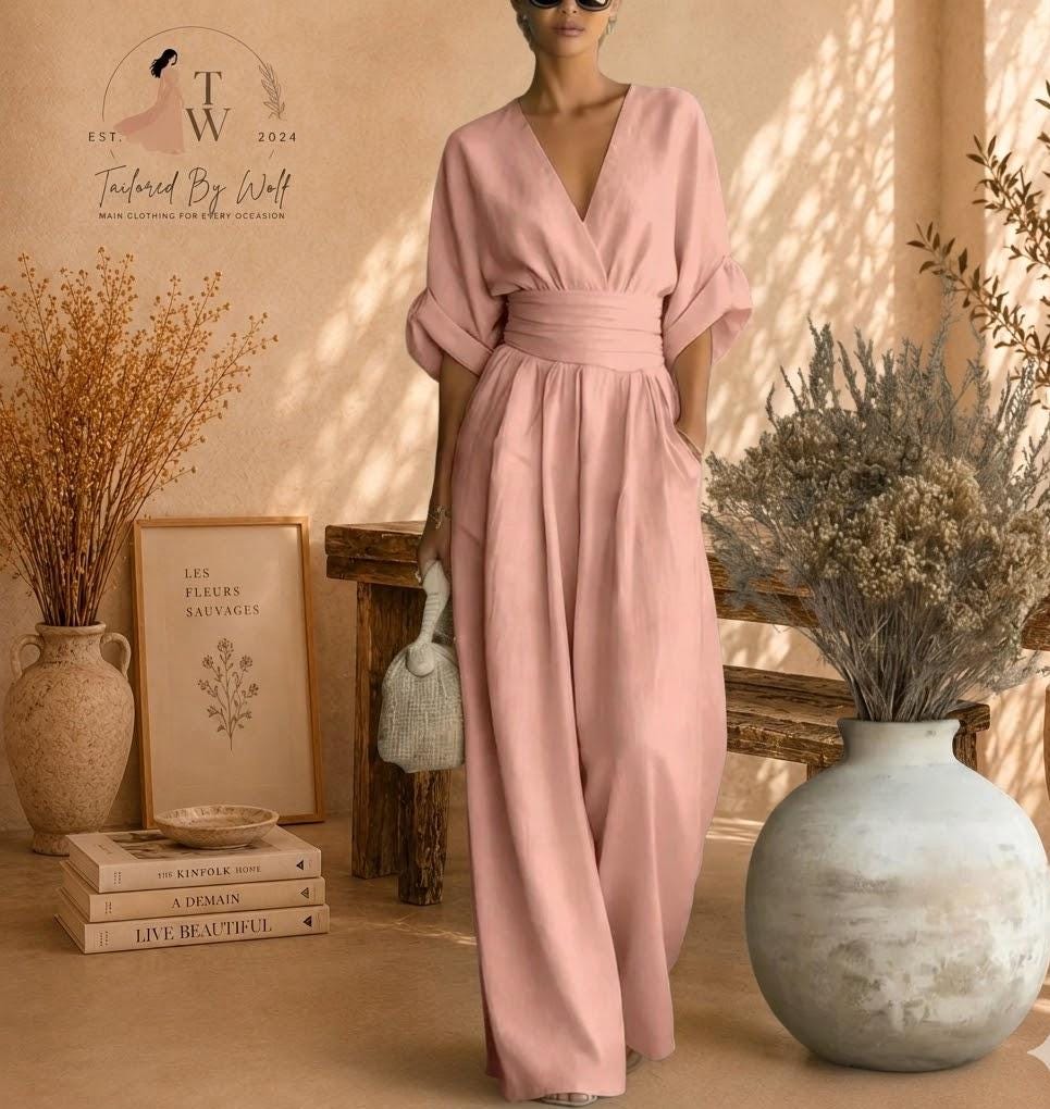 Women's Cotton Blend Button Collar Long Sleeve Maxi Dress | Elegant Dress