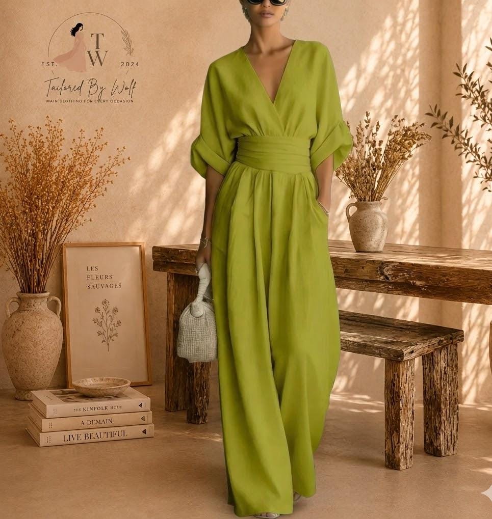 Women's Cotton Blend Button Collar Long Sleeve Maxi Dress | Elegant Dress