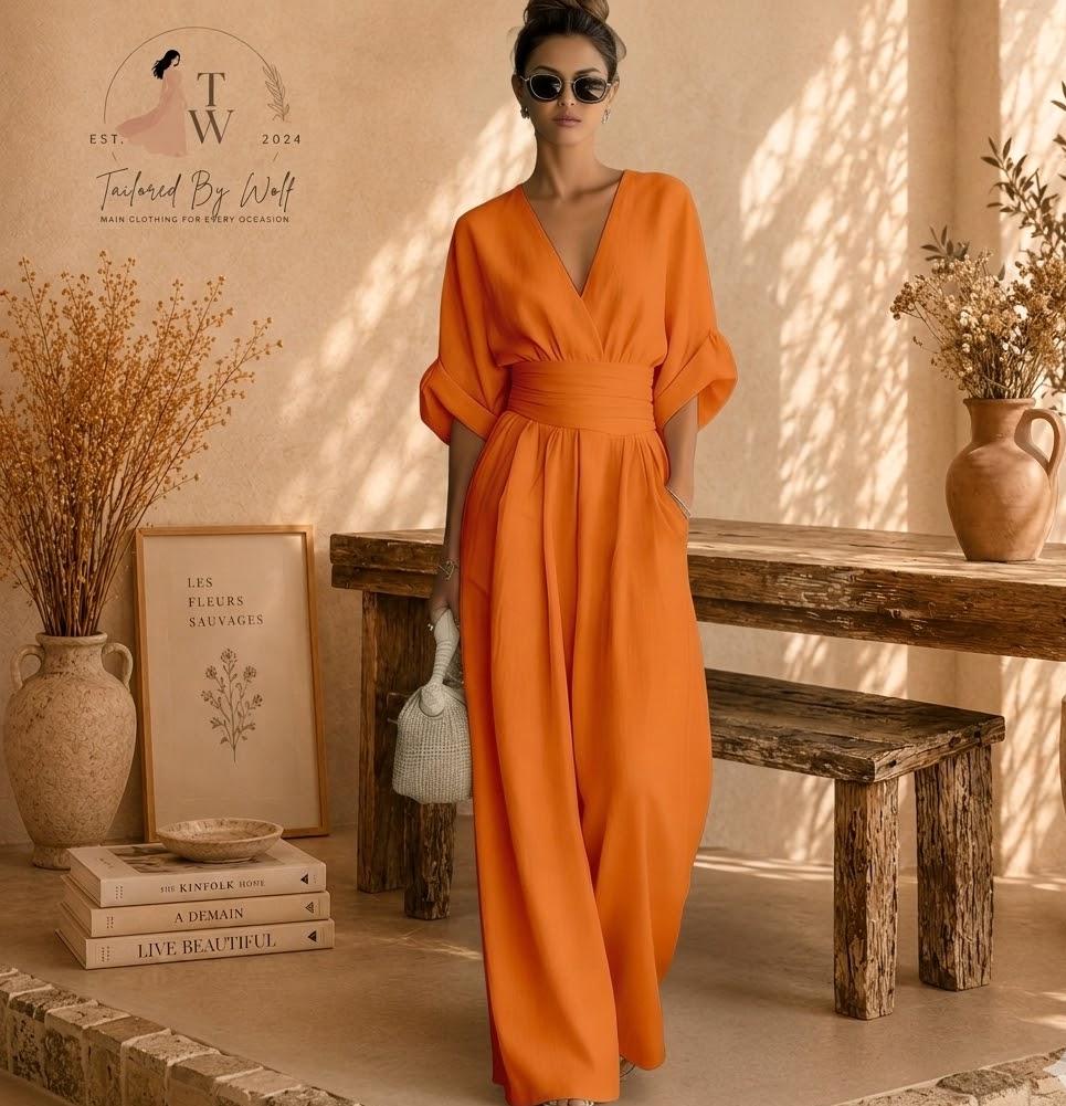 Women's Cotton Blend Button Collar Long Sleeve Maxi Dress | Elegant Dress