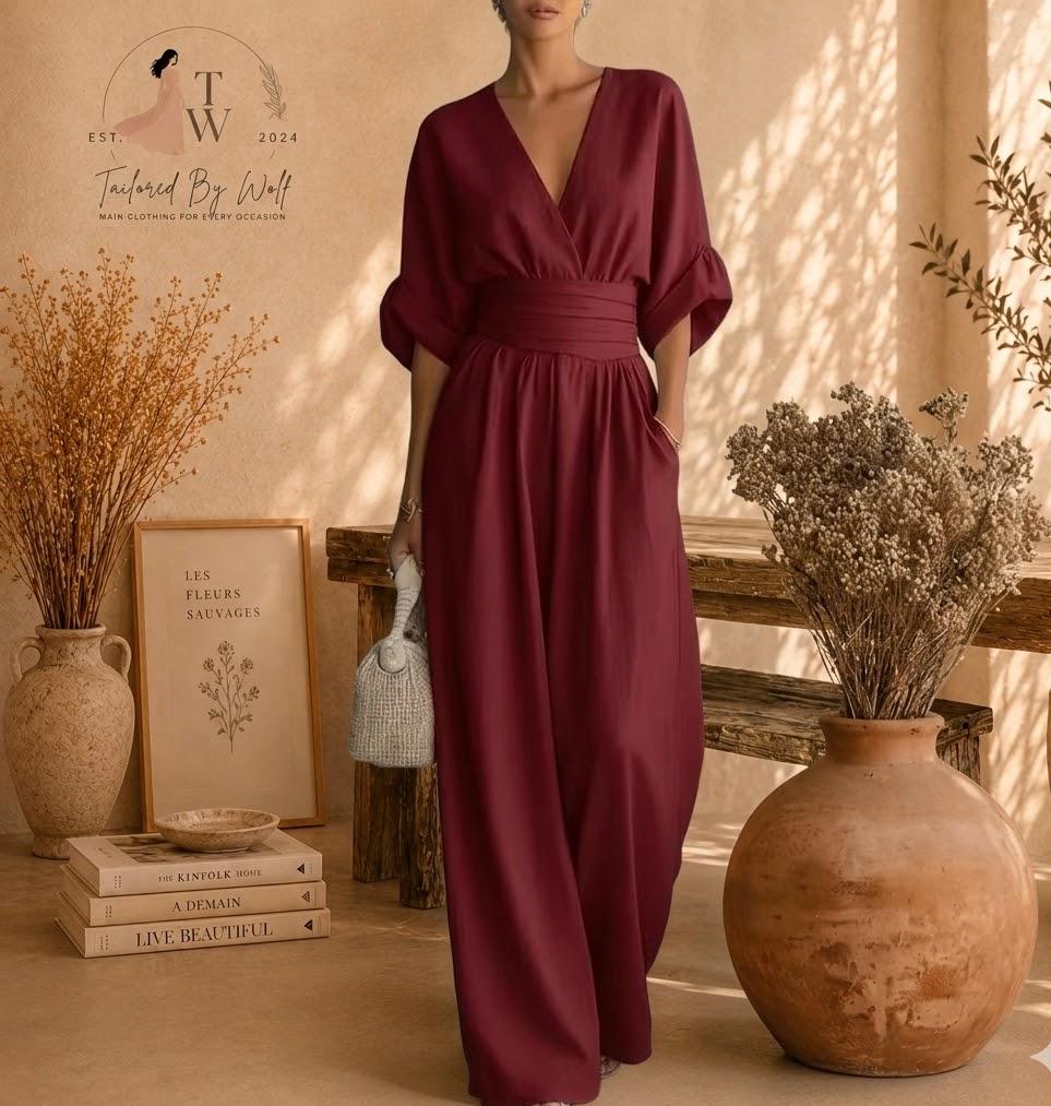 Women's Cotton Blend Button Collar Long Sleeve Maxi Dress | Elegant Dress