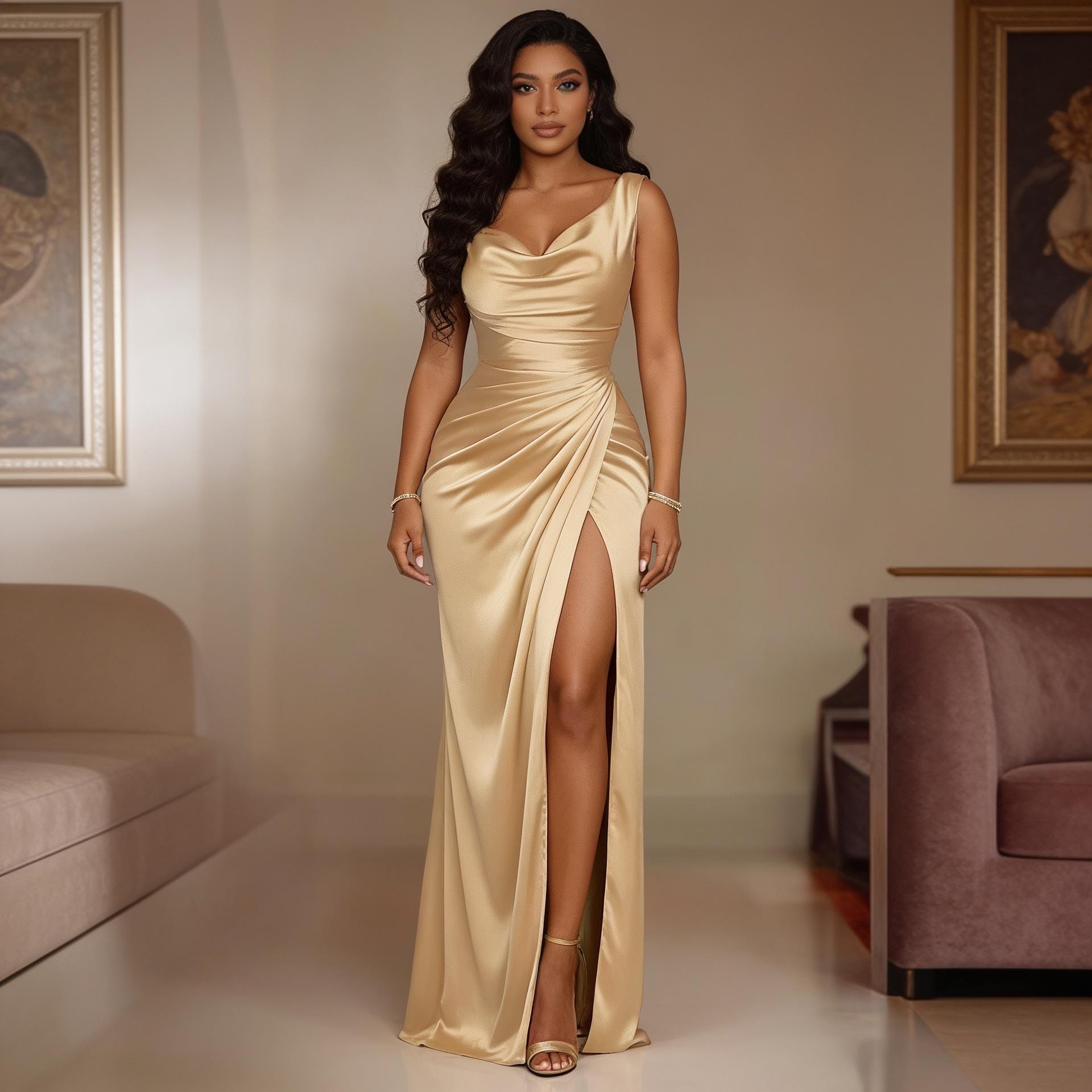 Sleeveless High Waist Maxi Dress for Women, Elegant Side Slit Summer Dress, Slim Fit Vacation Gown, Minimalist Evening Dress
