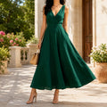 Elegant Linen Blend Maxi Dress for Women | Sleeveless V Neck A-Line Summer Dress