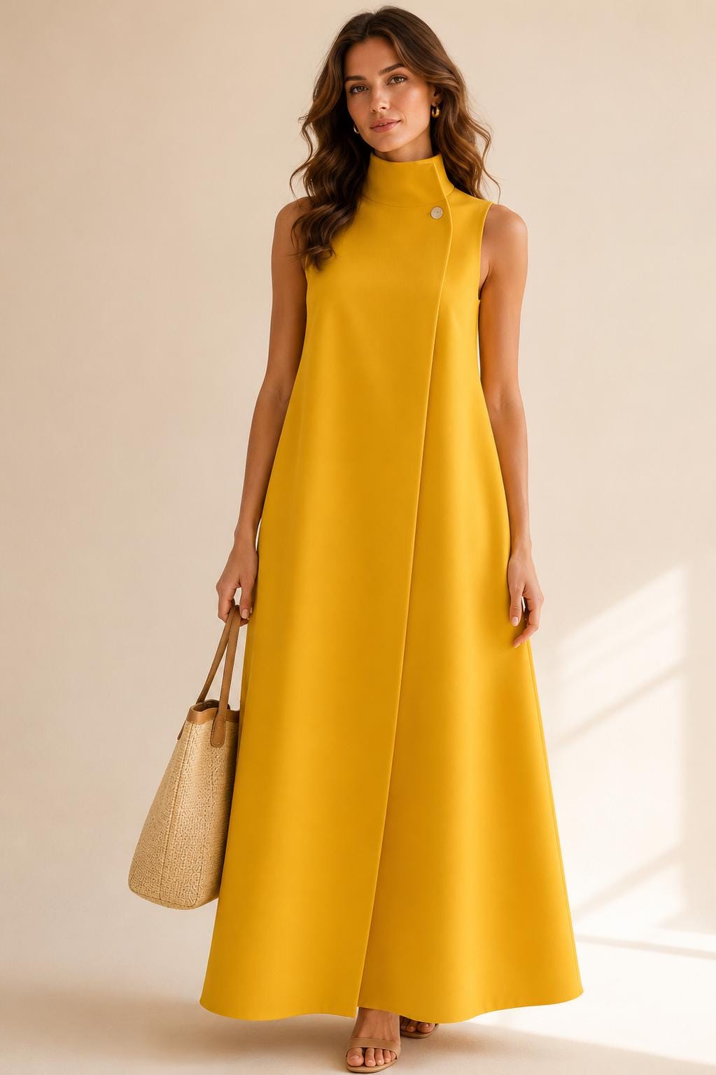 Elegant High Neck Maxi Dress Sleeveless A-Line Bohemian Spring Summer Outfit