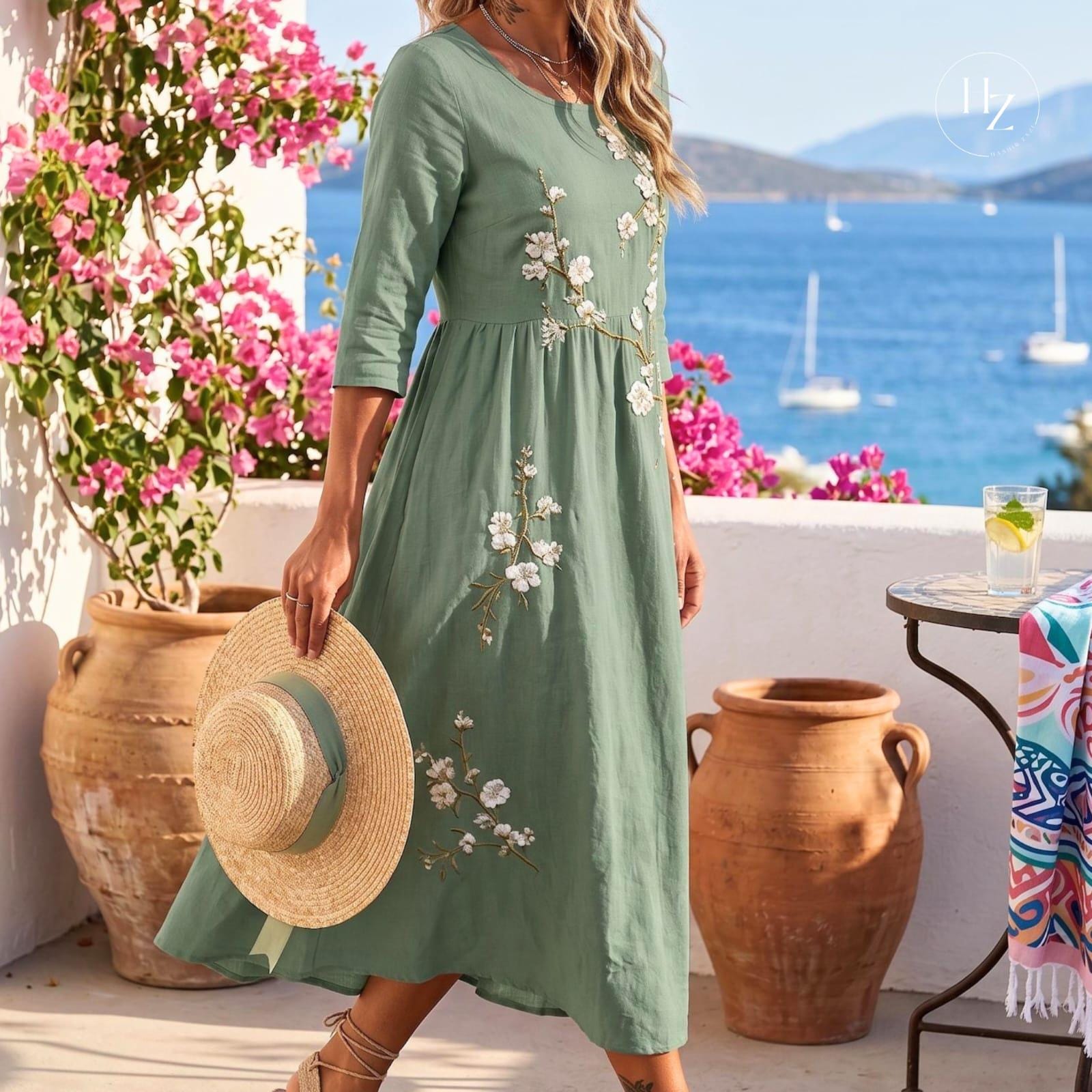 Women's Bohemian Floral Embroidery Maxi Dress | High Waisted A-Line Summer Vacation Dress