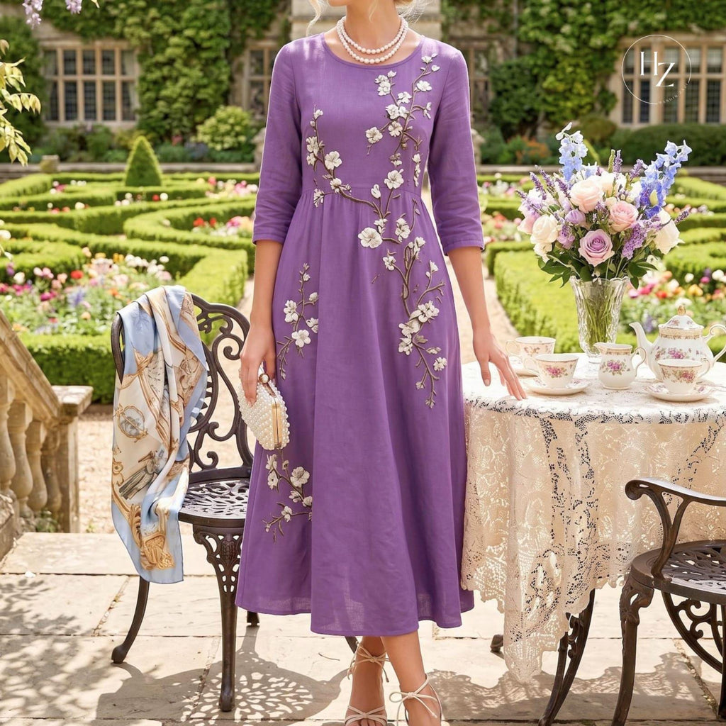 Women's Bohemian Floral Embroidery Maxi Dress | High Waisted A-Line Summer Vacation Dress