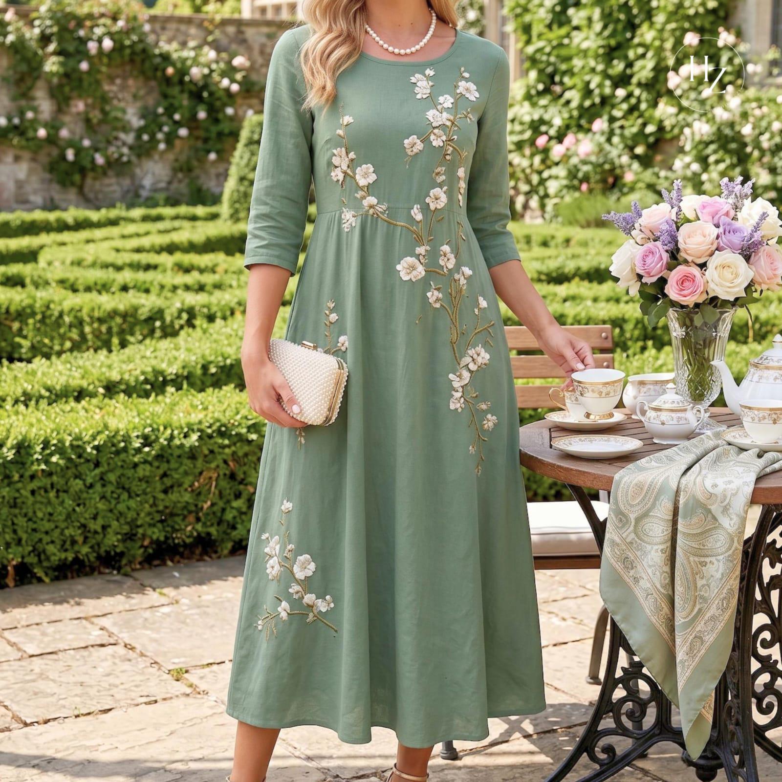 Women's Bohemian Floral Embroidery Maxi Dress | High Waisted A-Line Summer Vacation Dress