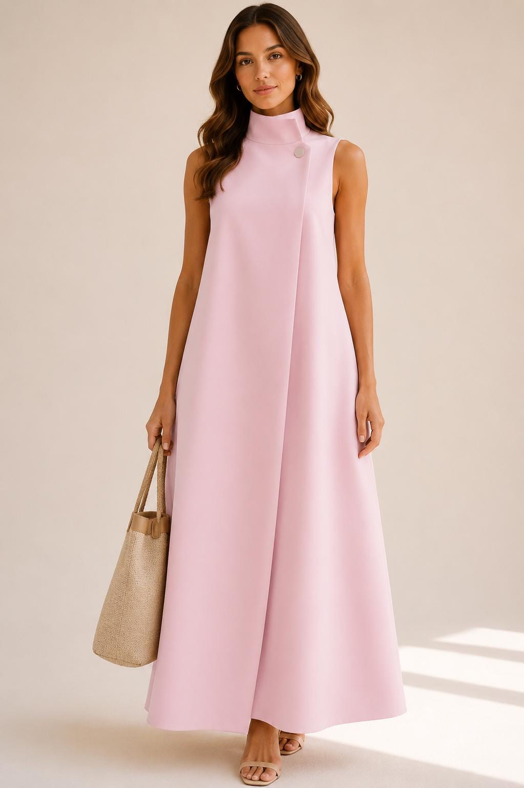 Elegant High Neck Maxi Dress Sleeveless A-Line Bohemian Spring Summer Outfit
