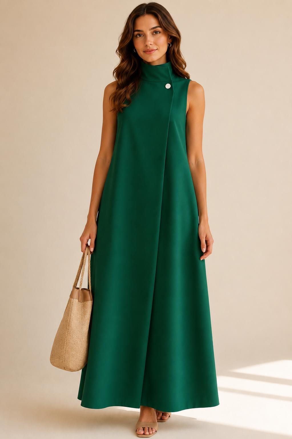 Elegant High Neck Maxi Dress Sleeveless A-Line Bohemian Spring Summer Outfit