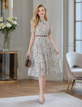 Floral Chiffon Short Sleeve Midi Dress Boho Beach Sundress Elegant Office Lady Party Women